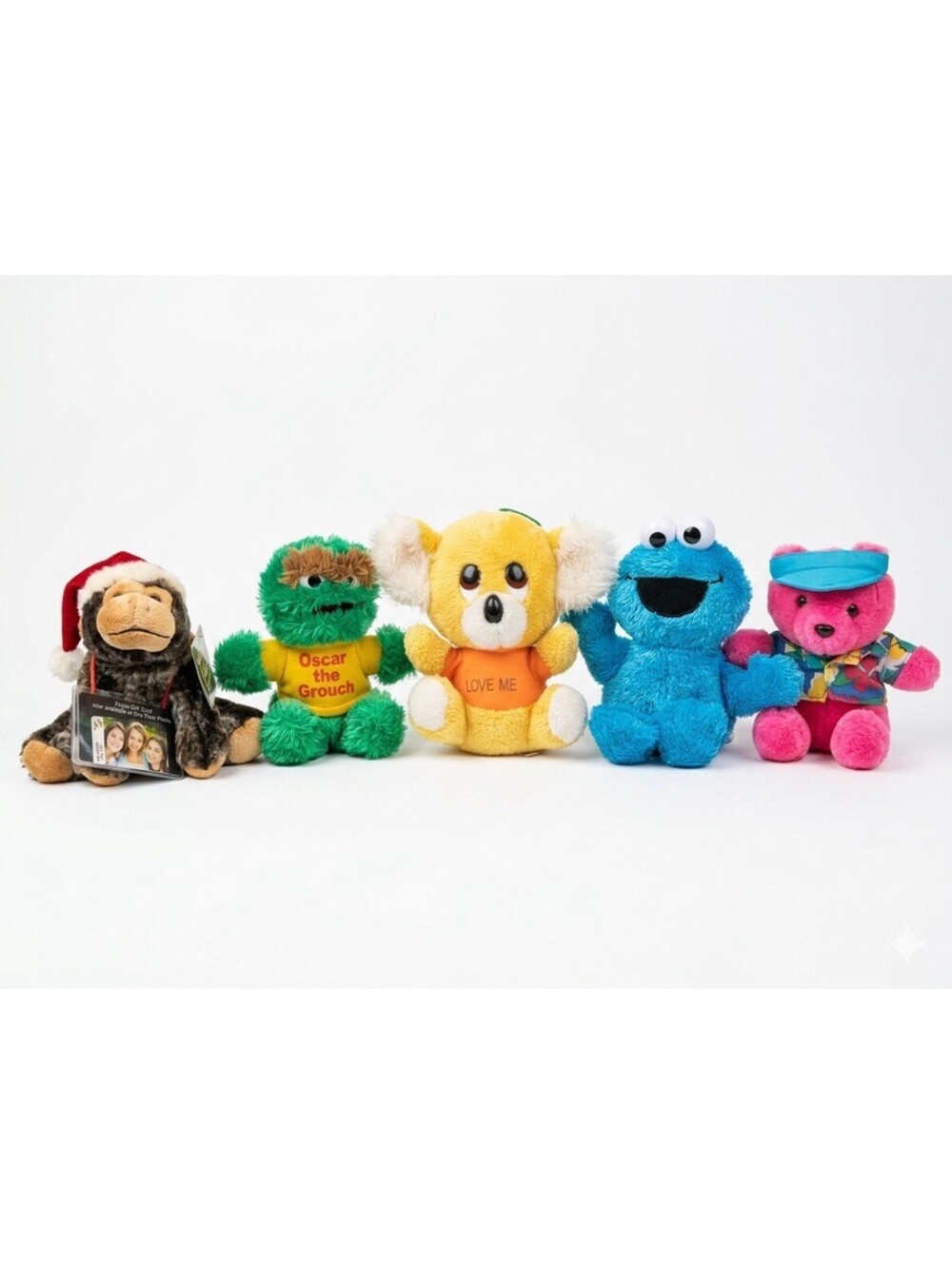 Lot of 5 Plush Stuffed Animals Sesame Street Cookie Monster Monkey Teddy Bear